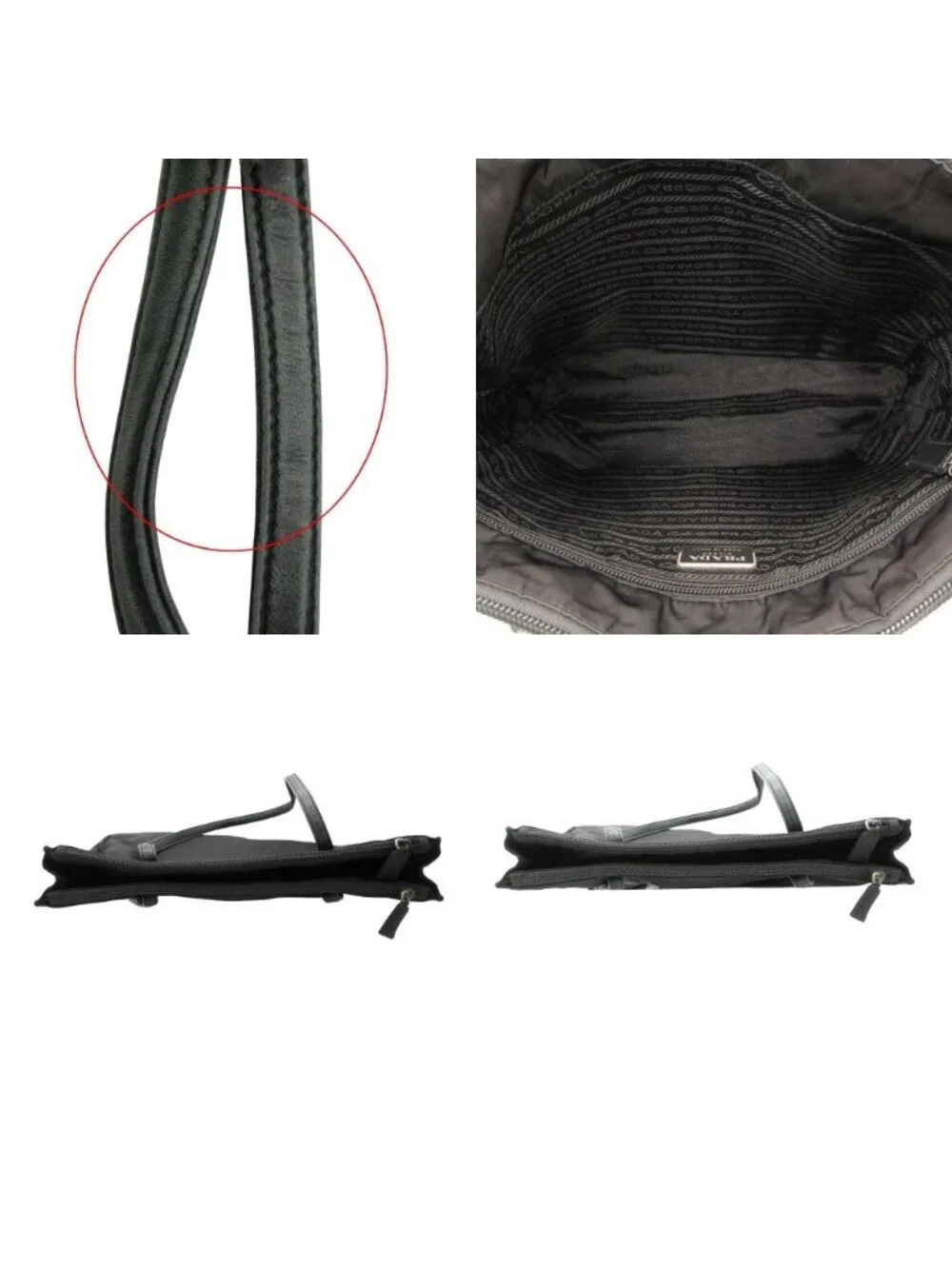 Prada Shoulder Bag Triangle Logo Nylon Tote Leather Handle Black